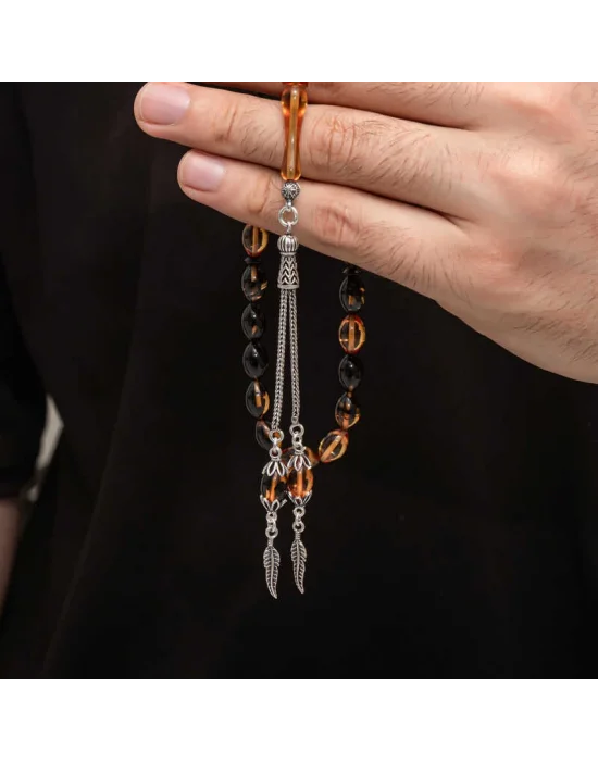 Gümüş Püskül Sıkma Kehribar Tesbih