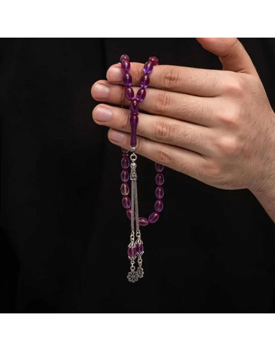 Gümüş Püskül Sıkma Kehribar Tesbih