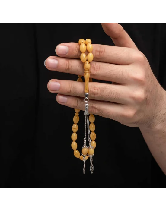 Gümüş Püskül Sıkma Kehribar Tesbih