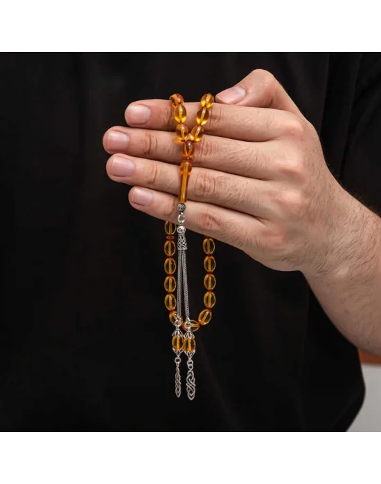 Gümüş Püskül Sıkma Kehribar Tesbih