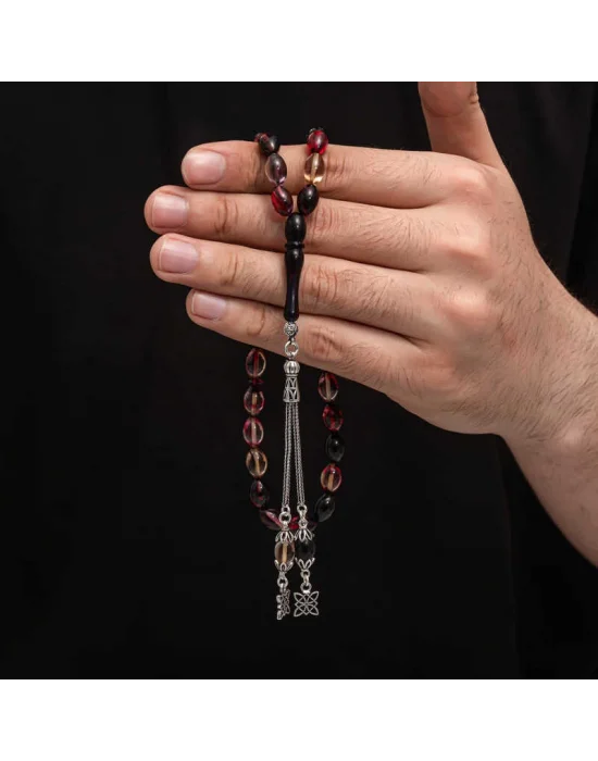 Gümüş Püskül Sıkma Kehribar Tesbih