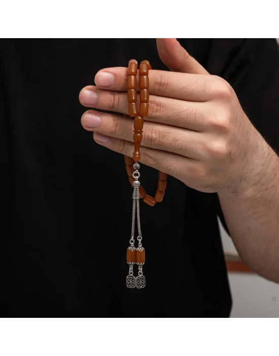 Gümüş Püskül Sıkma Kehribar Tesbih