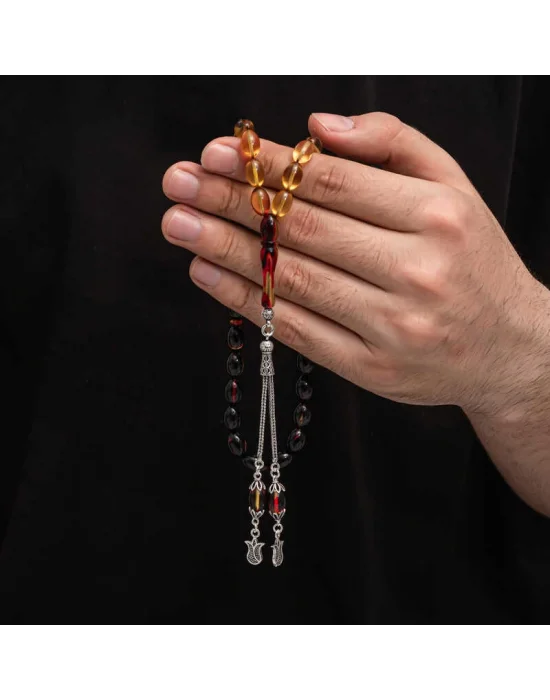 Gümüş Püskül Sıkma Kehribar Tesbih