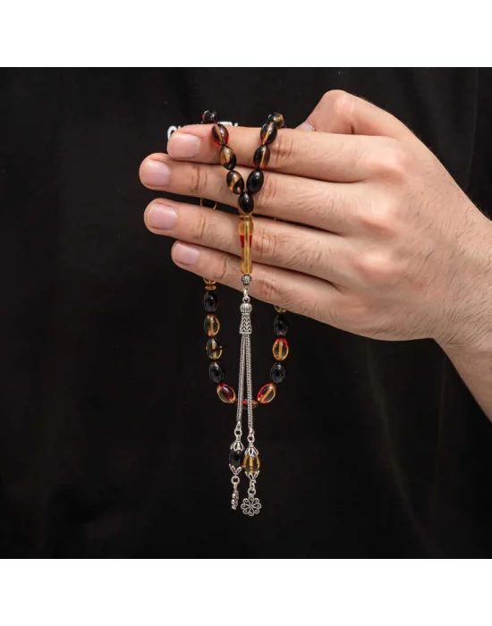 Gümüş Püskül Sıkma Kehribar Tesbih