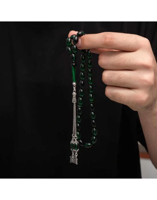 Gümüş Püskül Sıkma Kehribar Tesbih