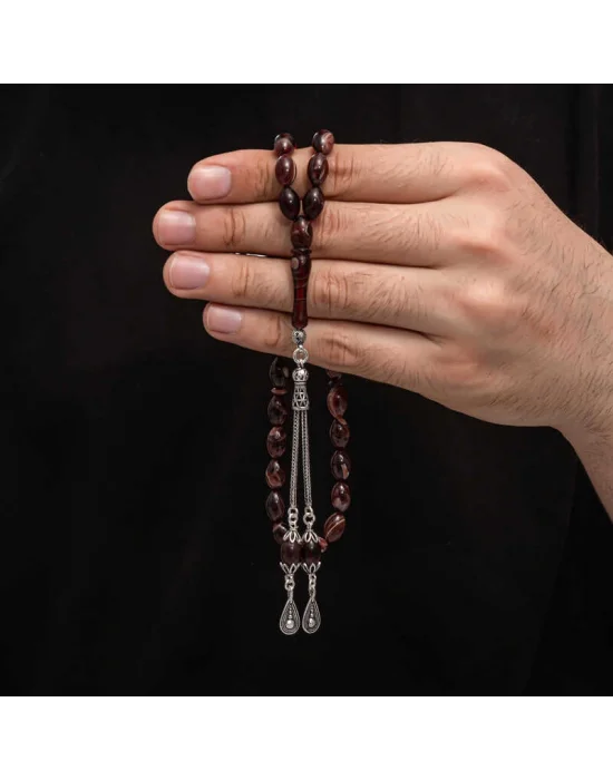 Gümüş Püskül Sıkma Kehribar Tesbih