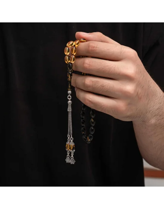 Gümüş Püskül Sıkma Kehribar Tesbih