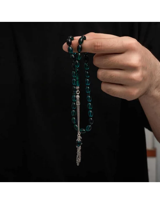 Gümüş Püskül Sıkma Kehribar Tesbih