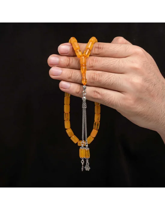 Gümüş Püskül Sıkma Kehribar Tesbih