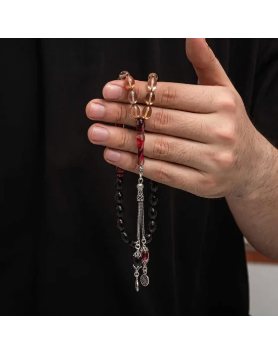 Gümüş Püskül Sıkma Kehribar Tesbih