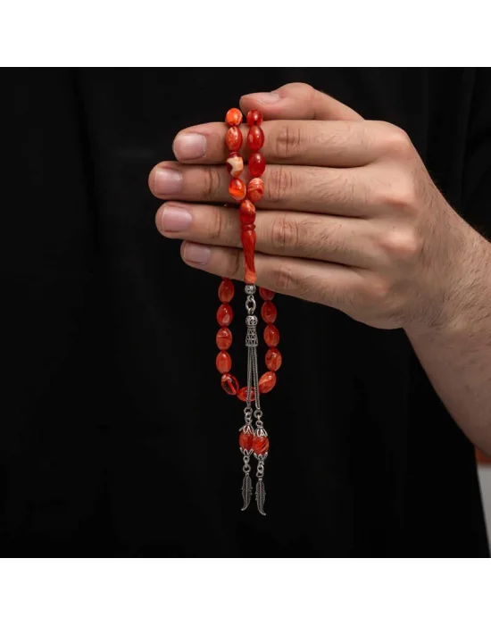 Gümüş Püskül Sıkma Kehribar Tesbih