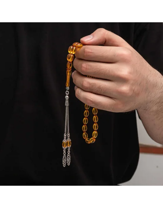 Gümüş Püskül Sıkma Kehribar Tesbih