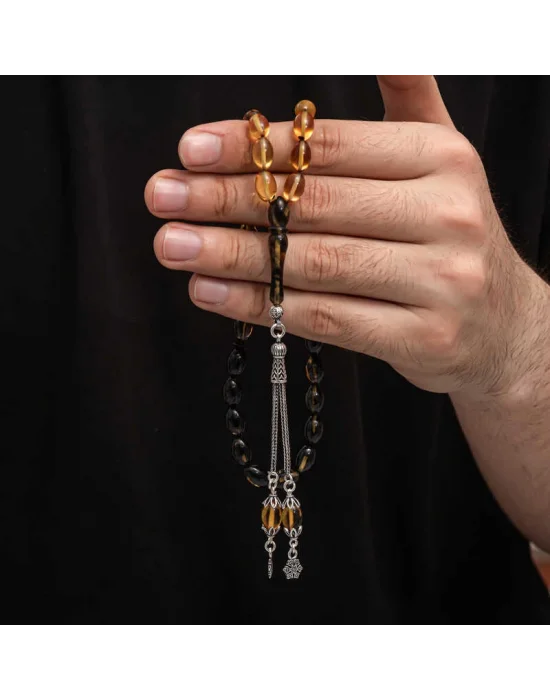 Gümüş Püskül Sıkma Kehribar Tesbih