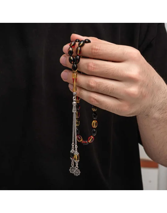 Gümüş Püskül Sıkma Kehribar Tesbih