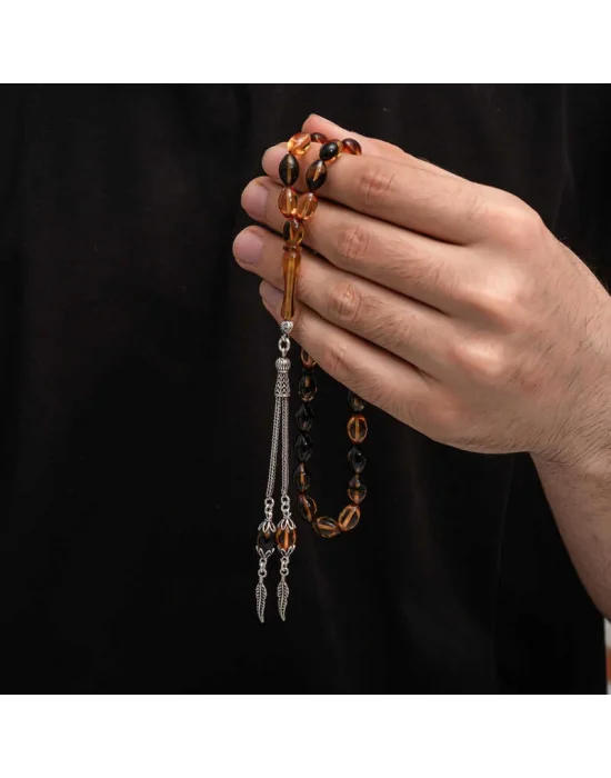 Gümüş Püskül Sıkma Kehribar Tesbih