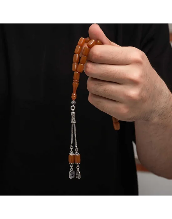 Gümüş Püskül Sıkma Kehribar Tesbih