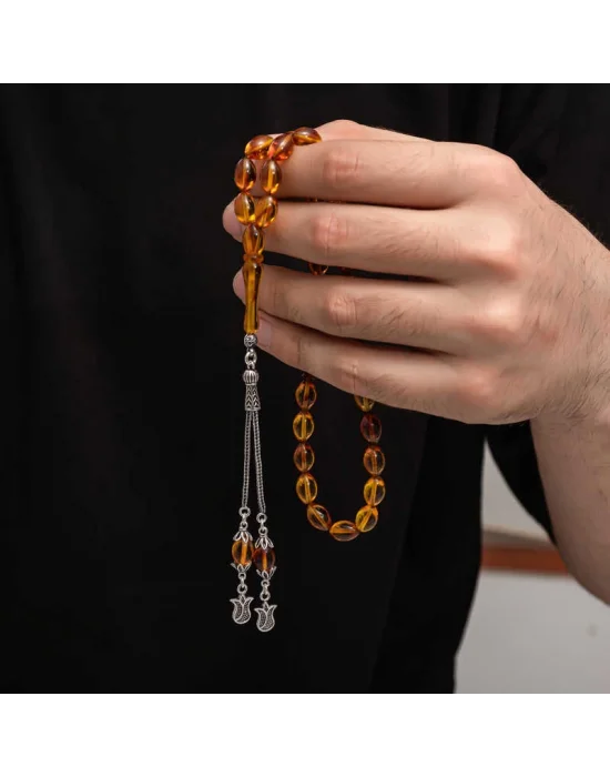 Gümüş Püskül Sıkma Kehribar Tesbih