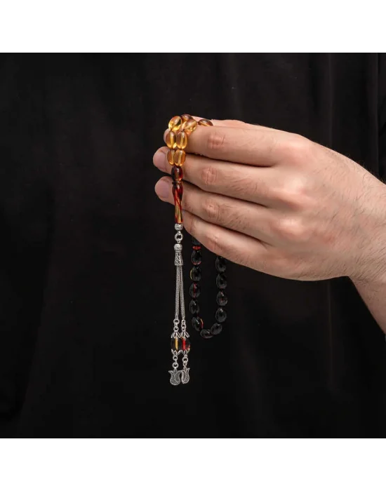 Gümüş Püskül Sıkma Kehribar Tesbih