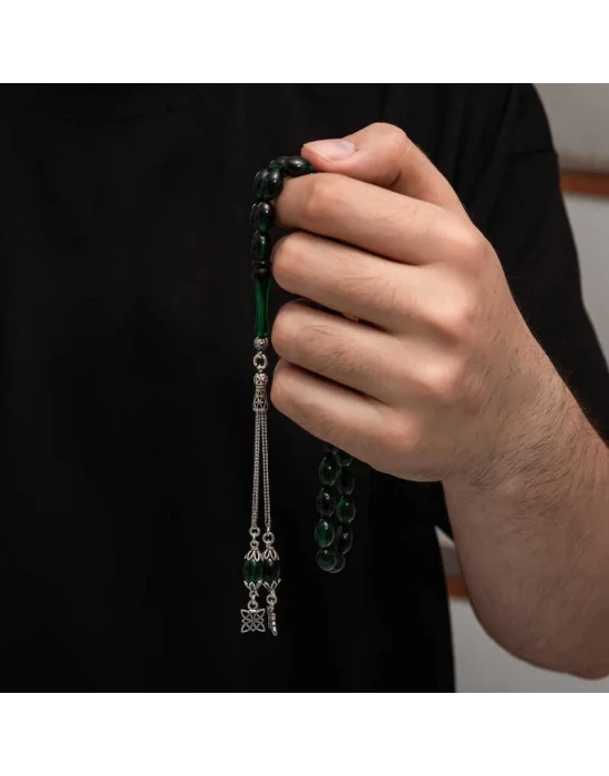 Gümüş Püskül Sıkma Kehribar Tesbih