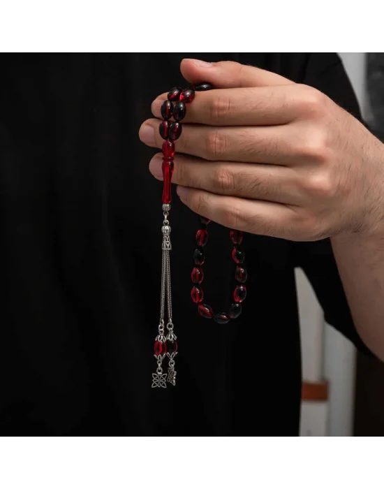 Gümüş Püskül Sıkma Kehribar Tesbih