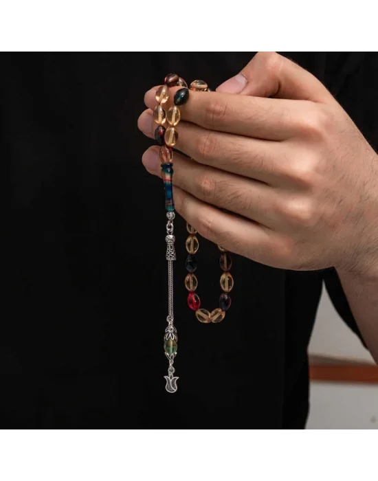 Gümüş Püskül Sıkma Kehribar Tesbih