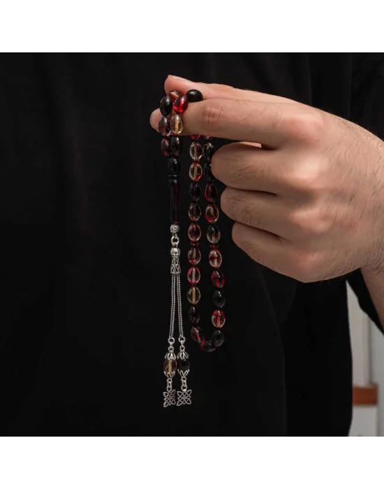 Gümüş Püskül Sıkma Kehribar Tesbih