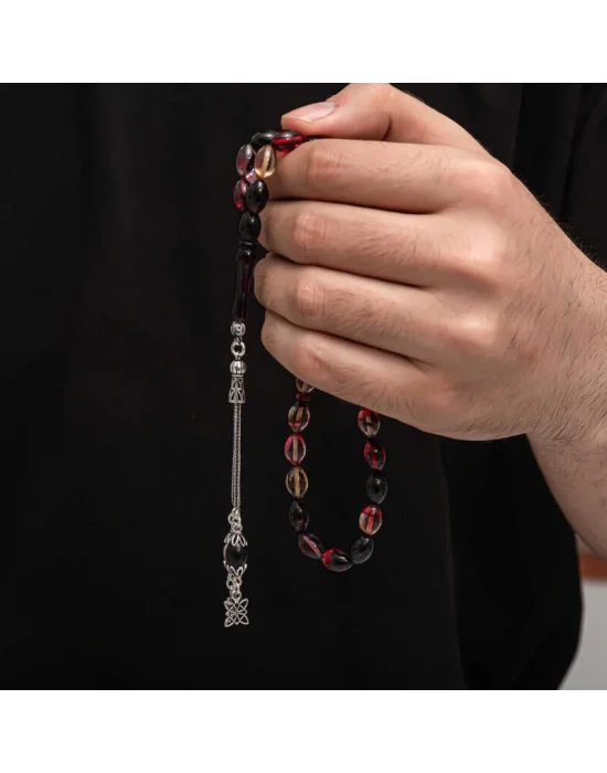 Gümüş Püskül Sıkma Kehribar Tesbih