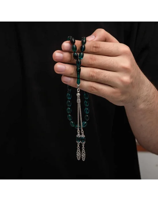 Gümüş Püskül Sıkma Kehribar Tesbih