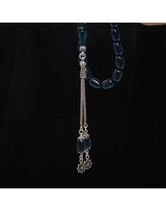 Gümüş Püskül Sıkma Kehribar Tesbih