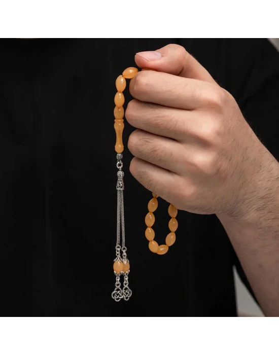 Gümüş Püskül Sıkma Kehribar Tesbih