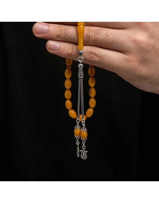 Gümüş Püskül Sıkma Kehribar Tesbih