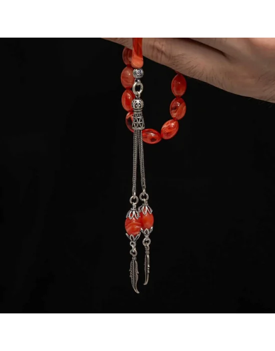 Gümüş Püskül Sıkma Kehribar Tesbih