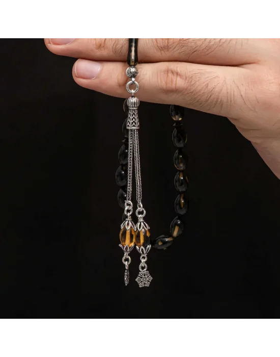 Gümüş Püskül Sıkma Kehribar Tesbih