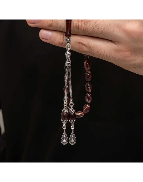 Gümüş Püskül Sıkma Kehribar Tesbih