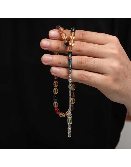 Gümüş Püskül Sıkma Kehribar Tesbih