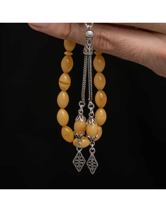 Gümüş Püskül Sıkma Kehribar Tesbih