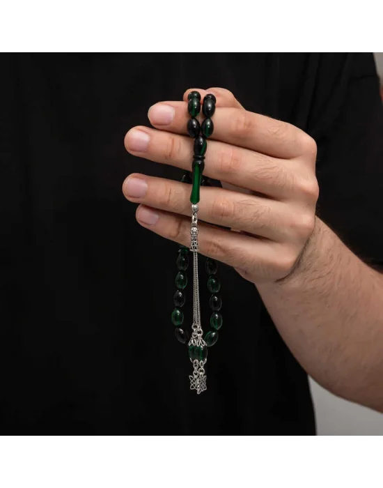 Gümüş Püskül Sıkma Kehribar Tesbih