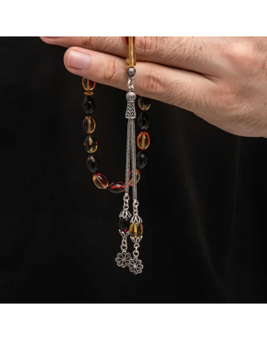 Gümüş Püskül Sıkma Kehribar Tesbih