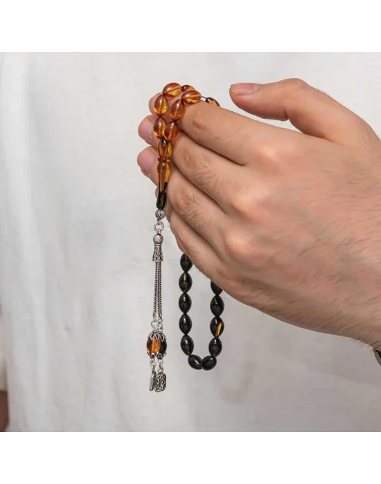 Gümüş Püskül Sıkma Kehribar Tesbih