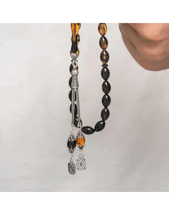 Gümüş Püskül Sıkma Kehribar Tesbih