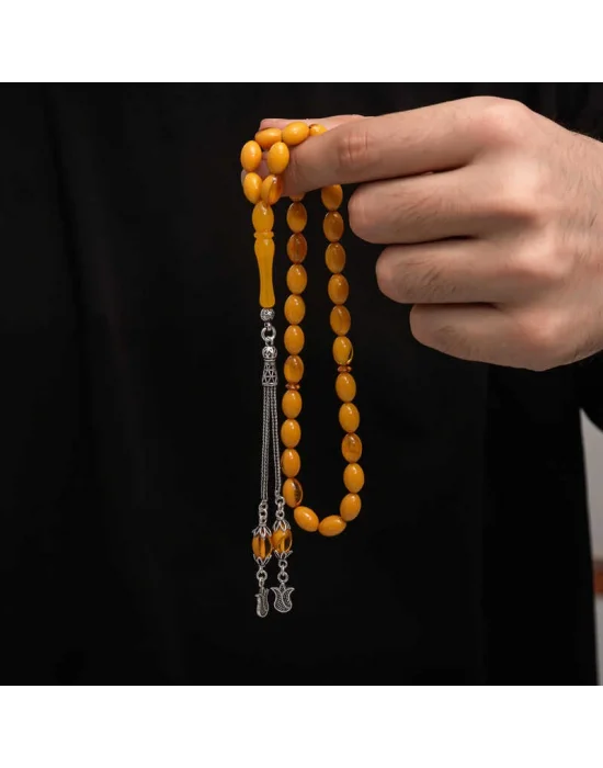 Gümüş Püskül Sıkma Kehribar Tesbih