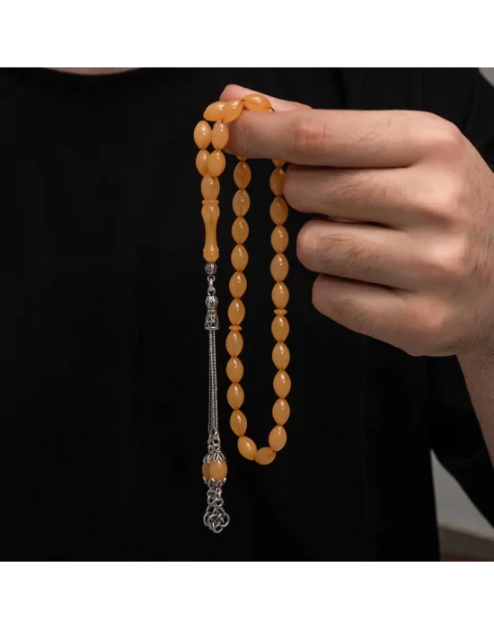 Gümüş Püskül Sıkma Kehribar Tesbih