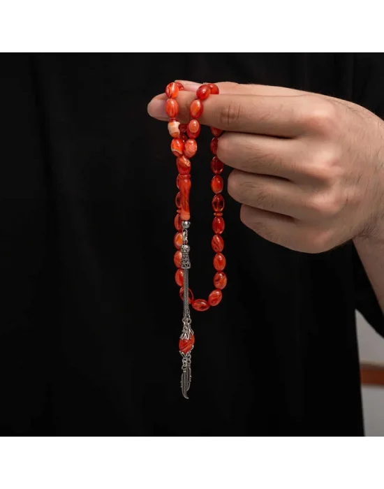 Gümüş Püskül Sıkma Kehribar Tesbih