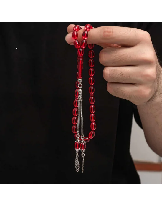 Gümüş Püskül Sıkma Kehribar Tesbih