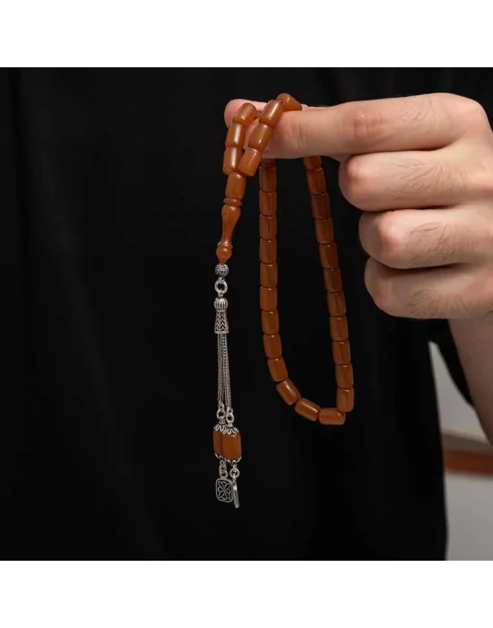 Gümüş Püskül Sıkma Kehribar Tesbih