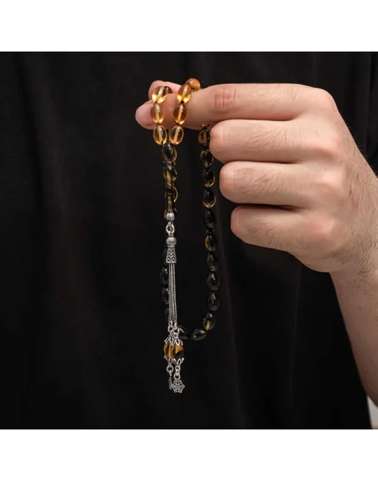 Gümüş Püskül Sıkma Kehribar Tesbih