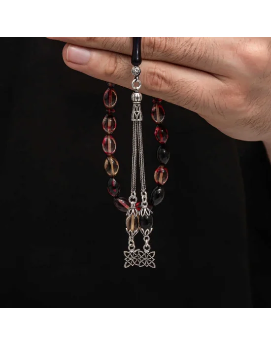 Gümüş Püskül Sıkma Kehribar Tesbih