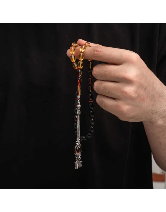 Gümüş Püskül Sıkma Kehribar Tesbih