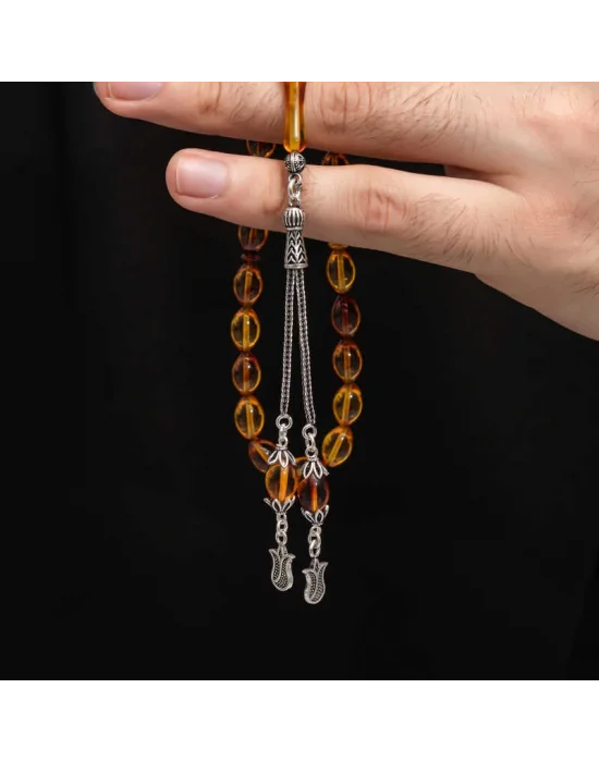 Gümüş Püskül Sıkma Kehribar Tesbih