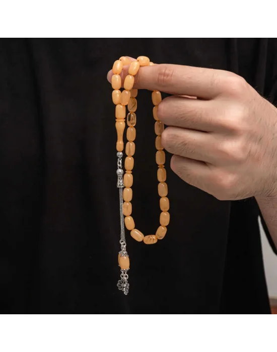 Gümüş Püskül Sıkma Kehribar Tesbih